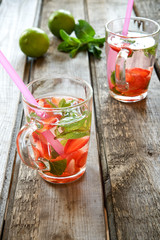 Strawberry mojito in glass cups