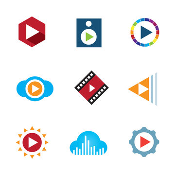 Play the video button cloud creative music logo icon tape
