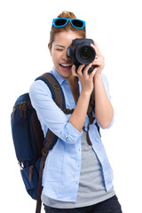 Woman traveller taking photo