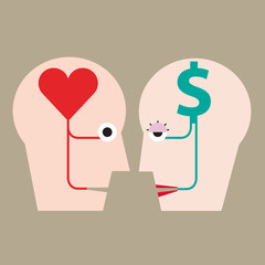 Heart and money in head concept