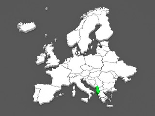 Map of Europe and Albania.
