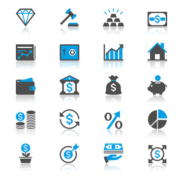 Business and investment flat with reflection icons