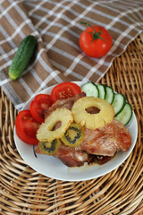 roasted turkey meat with pineapple and kiwi