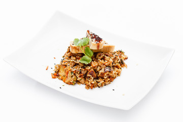 brown rice with shrimps