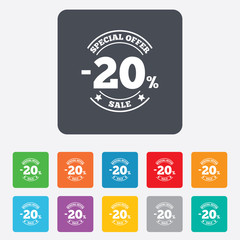 20 percent discount sign icon. Sale symbol.