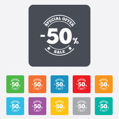 50 percent discount sign icon. Sale symbol.