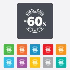60 percent discount sign icon. Sale symbol.