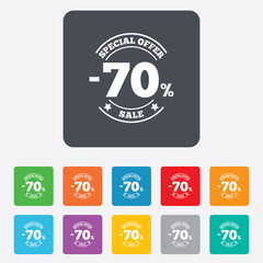 70 percent discount sign icon. Sale symbol.