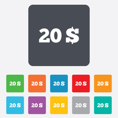20 Dollars sign icon. USD currency symbol.