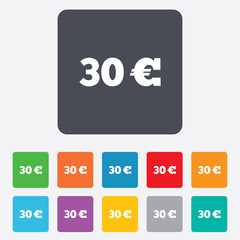 30 Euro sign icon. EUR currency symbol.