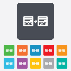 Export DOC to PDF icon. File document symbol.