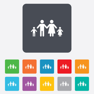 Complete family with two children sign icon.
