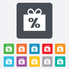 Gift box sign discount icon. Present symbol.