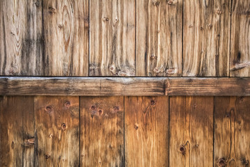 Old Weathered Knotted Pine Wood Planks Fence - Detail