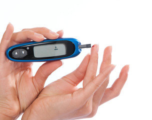 Diabetes patient measuring glucose level blood test