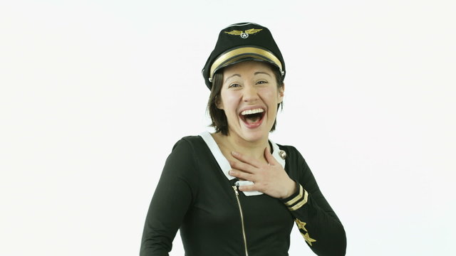 air hostess isolated on white laughing funny