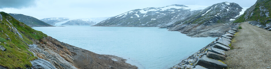 Lake Svartisvatnet and  Svartisen Glacier (Norway). Panorama.