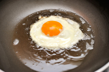 Fried egg on oil