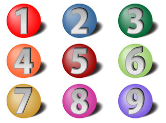 Set of numbers on colorful balls