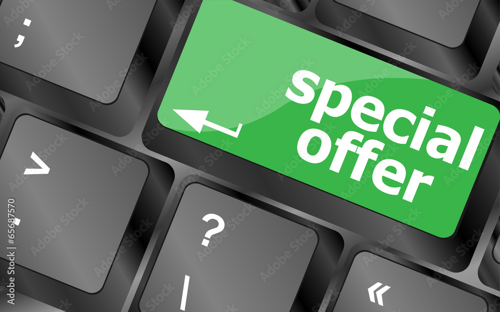 Poster special offer button on computer keyboard keys