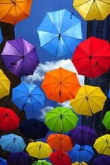 Fototapeta na wymiar Sky decorated with colored umbrellas
