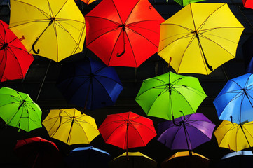 Sky decorated with colored umbrellas