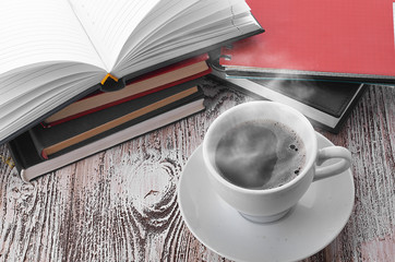 Cup of coffee on a wooden table