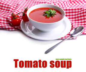 Tasty tomato soup, isolated on white