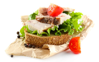 Delicious sandwiches with meet isolated on white