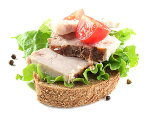 Delicious sandwiches with meet isolated on white