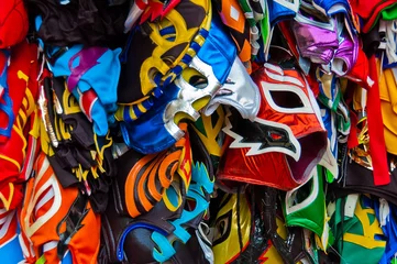 Cercles muraux Mexique Masques de lutte colorés