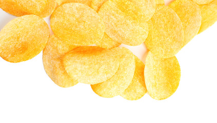 Homemade potato chips isolated on white