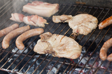 Meat and sausages on Barbecue