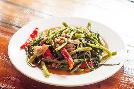 Stir feied water spinach, Thai food