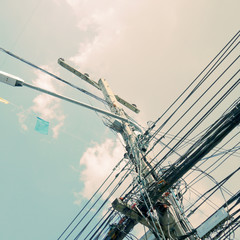 The chaos of cables old vintage retro style
