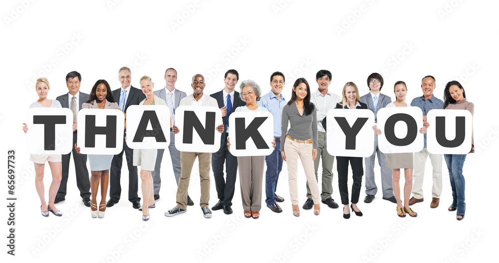 Sticker Multi-Ethnic Group Of Diverse People Holding Thank You - Stickers