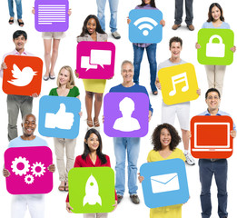Multi-Ethnic People Holding Symbols for Social Networking
