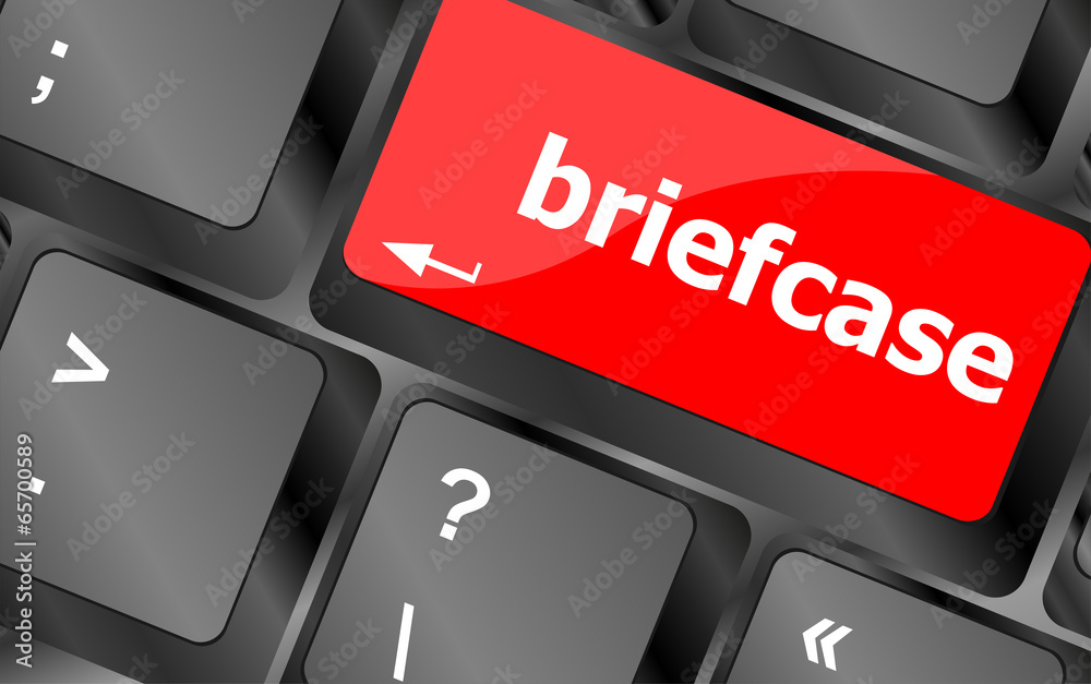 Poster briefcase text button on keyboard with soft focus