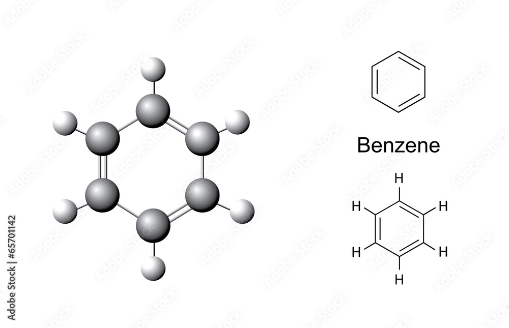 Sticker structural formulas and chemical model of benzene molecule