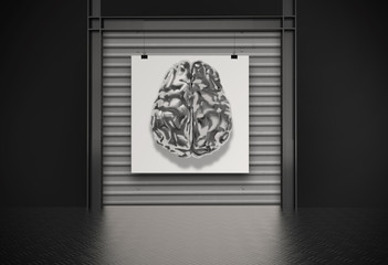 3d metal brain on canvas as concept