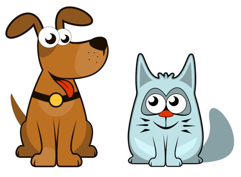 cartoon isolated dog and cat