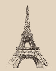 Fototapeta na wymiar Eiffel Tower in Paris architecture, engraved illustration