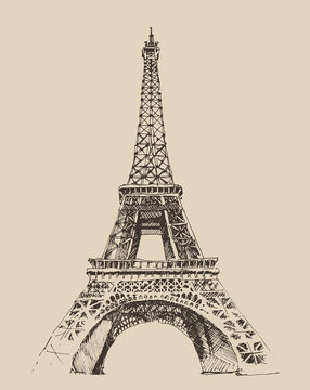Eiffel Tower in Paris architecture, engraved illustration