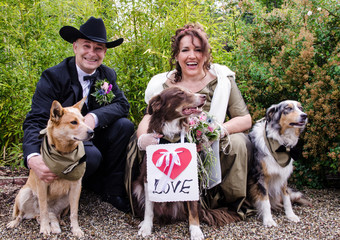 Hochzeit: glückliches Paar mit Hunden :)