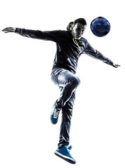 Fototapeta na wymiar young man soccer freestyler player silhouette