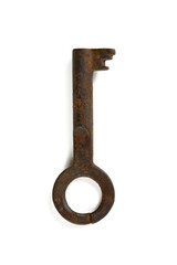 old rustic key over white