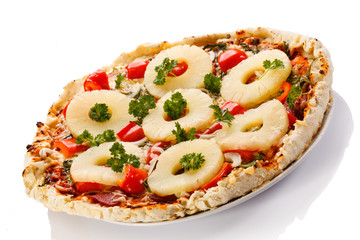 Pizza Hawaii on white background