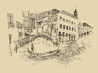Venice city architecture, vintage engraved illustration