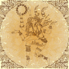 Dancing-armed goddess. Freehand drawing. - obrazy, fototapety, plakaty