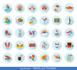 Set of modern flat travel icons.